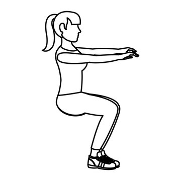 line fitness woman doing squarts training