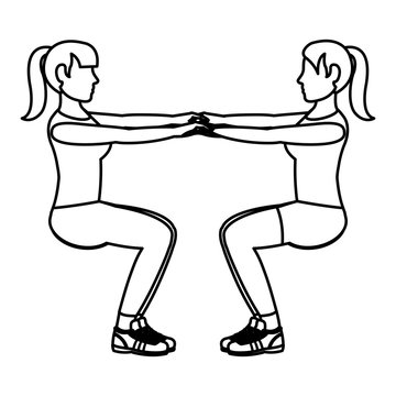 line women doing squarts fitness training