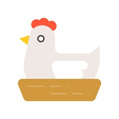Hen in nest, farm animal icon concept