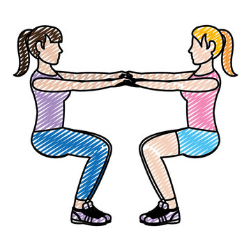 doodle women doing squarts fitness training