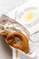 Good Morning Sunshine Background. Pretzels in a Box for Breakfast.