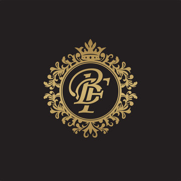 Initial letter BF, overlapping monogram logo, decorative ornament badge, elegant luxury golden color