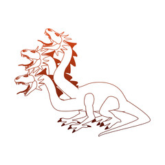 Three heads dragon fantastic creature cartoon vector illustration graphic design