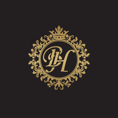 Fototapeta na wymiar Initial letter BH, overlapping monogram logo, decorative ornament badge, elegant luxury golden color