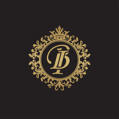 Initial letter BI, overlapping monogram logo, decorative ornament badge, elegant luxury golden color