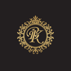 Fototapeta na wymiar Initial letter BK, overlapping monogram logo, decorative ornament badge, elegant luxury golden color