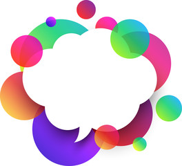 White speech cloud background with colour bubbles.