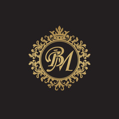 Fototapeta na wymiar Initial letter BM, overlapping monogram logo, decorative ornament badge, elegant luxury golden color