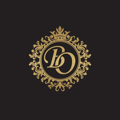 Initial letter BO, overlapping monogram logo, decorative ornament badge, elegant luxury golden color