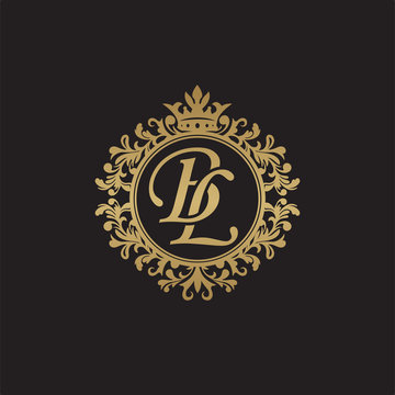 Initial letter BL, overlapping monogram logo, decorative ornament badge, elegant luxury golden color
