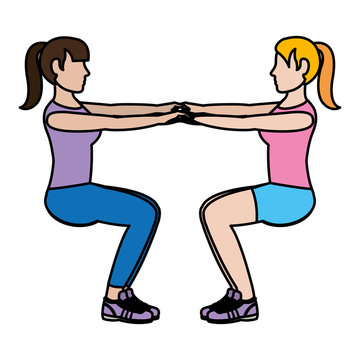 color women doing squarts fitness training