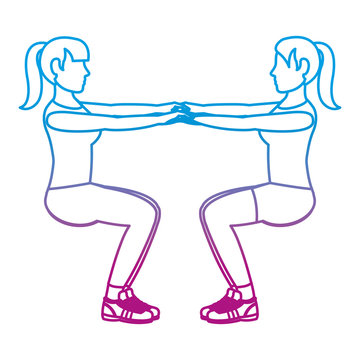 degraded line women doing squarts fitness training