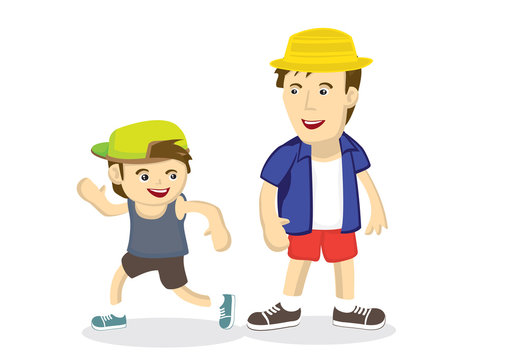 Vector cartoon illustration of the bonding between the father and son going for outdoor vacation. Suitable for father day illustration.