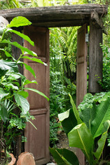 Wooden doors open into nature