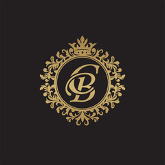 Initial letter CB, overlapping monogram logo, decorative ornament badge, elegant luxury golden color
