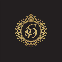 Initial letter CD, overlapping monogram logo, decorative ornament badge, elegant luxury golden color