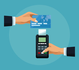 Hand passing credit card to dataphone vector illustration graphic design