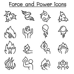 Force and Power icon set in thin line style