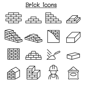 Brick icon set in thin line style