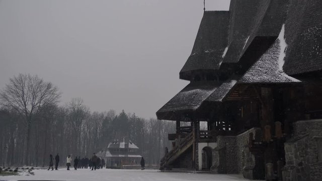 Rustic buildings in Sapanta during winter