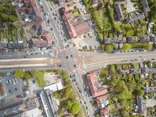 Houses and park drone aerial above view british residential