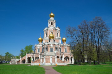 Fototapeta na wymiar Church of the Intercession of the Virgin in Fili, built in 1690-1694. Monument of Naryshkin Baroque architecture, Moscow, Russia