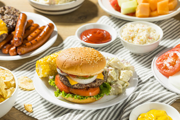 Memorial Day Backyard Babecue Meal with Hamburgers