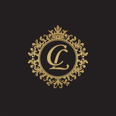 Initial letter CL, overlapping monogram logo, decorative ornament badge, elegant luxury golden color