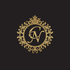 Initial letter CN, overlapping monogram logo, decorative ornament badge, elegant luxury golden color