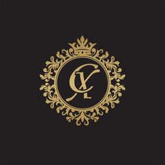 Initial letter CX, overlapping monogram logo, decorative ornament badge, elegant luxury golden color
