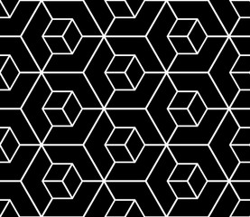 Seamless black geometric pattern. 3D illusion.