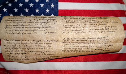 Usa America national anthem Star Spangled Banner on flag