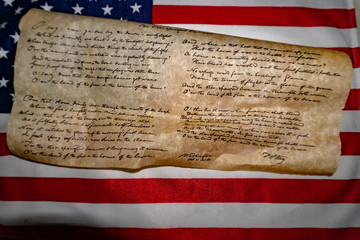 Usa America national anthem Star Spangled Banner on flag