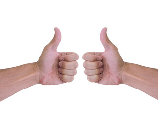 Body language, Give a thumb from human's hand on the white isolated background.