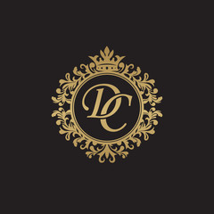 Fototapeta premium Initial letter DC, overlapping monogram logo, decorative ornament badge, elegant luxury golden color