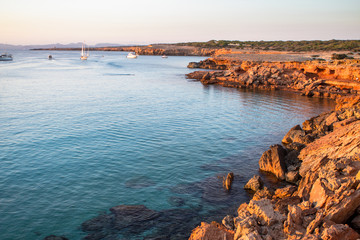 Cala Saona beach on sunset, Formentera, Spain