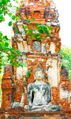 Buddha Statue. Temple Ruins at Ayutthaya, Thailand, UNESCO World Heritage Site