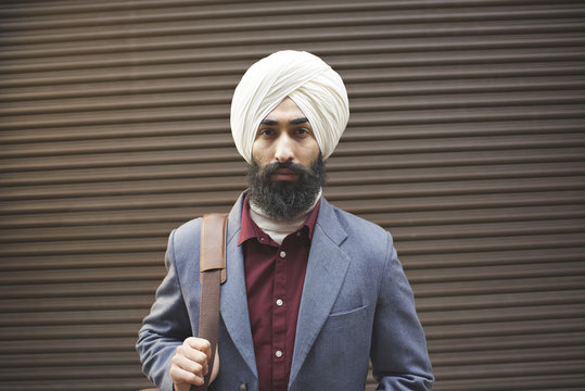 Portrait of a Sikh businessman in a city street