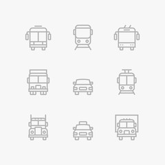 Grey Transport, vehicle, truck and car simple vector icons for web and mobile design pack 1