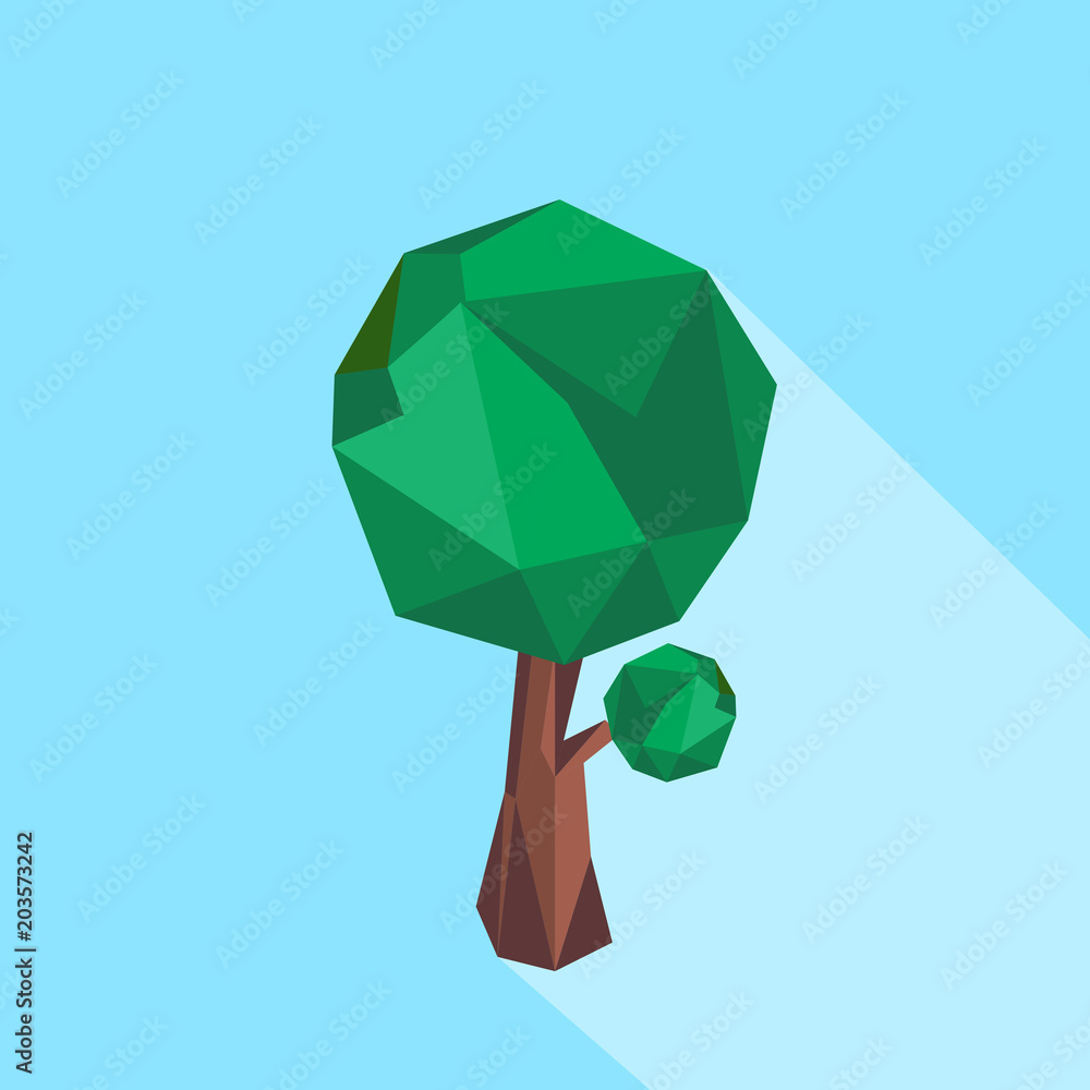 Aufkleber abstract polygonal tree with long shadow on color background. tree low poly - elements for icons or 