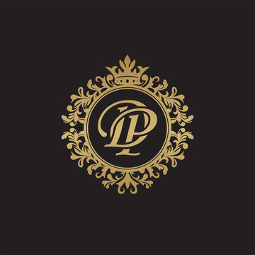 Initial letter DP, overlapping monogram logo, decorative ornament badge, elegant luxury golden color