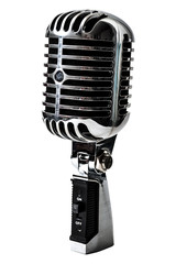 Talk radio and podcast recording concept with a vintage microphone isolated on white with a...