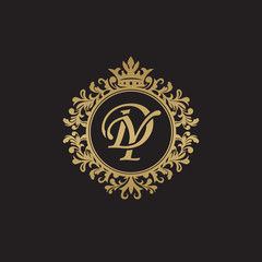 Initial letter DY, overlapping monogram logo, decorative ornament badge, elegant luxury golden color