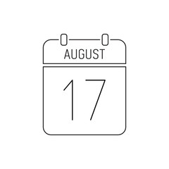 August 17 calendar icon line, outline page. Celebration of lovers in China. Deadline reminder