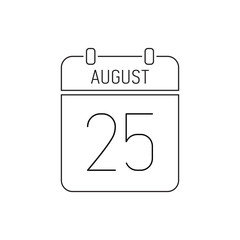 August 25 calendar icon line, outline page. International night of bats. Deadline reminder