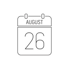 August 26 calendar icon line, outline page. Women's Day in the United States. Deadline reminder