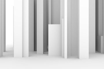 Abstract modern pillar style soft white & gray background. Space, imagination, wallpaper & generative.