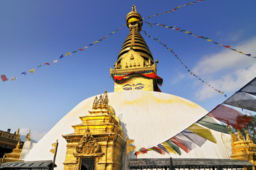 Swayambhunath Stupa with the prayer flags (monkey temple) in Kathmandu, Nepal.