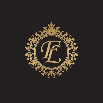 Initial letter FL, overlapping monogram logo, decorative ornament badge, elegant luxury golden color