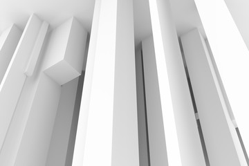 Abstract modern pillar style soft white & gray background. Space, perspectives, light & line.